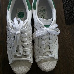 Adidas Superstar White Sneakers with Green Accents